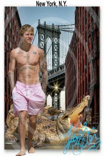 Justin Bieber mit Krokodil in New York. 45x30 cm. Souvenir, Geschenk, Rarität, 
