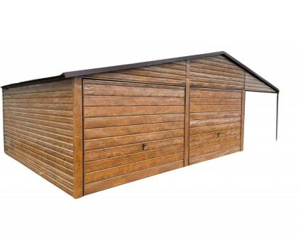Blechgarage Garage Doppeltgarage Metallgarage, 9x5 m Holzoptik