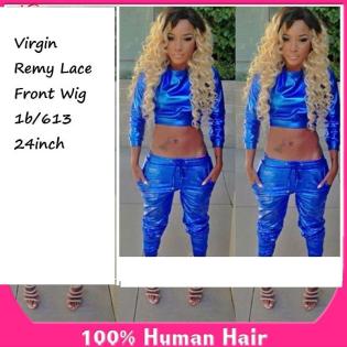 10A Virgin ECHTHAAR Perücke Lace Front Wig 70cm Blond #613 Schwarzes Rooting NEU