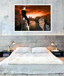 GEORGE CLOONEY + AUDREY HEPBURN in Venedig Souvenir. 60x40 cm. Blickfang! Gesche