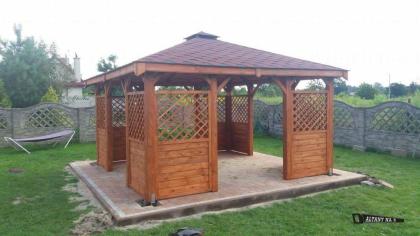 HOLZGARTENLAUBE HOLZHAUS MIT IMPRÄGNIERUNG GARTENHÄUSCHEN 4-ECK PERGOLEN 4x4m