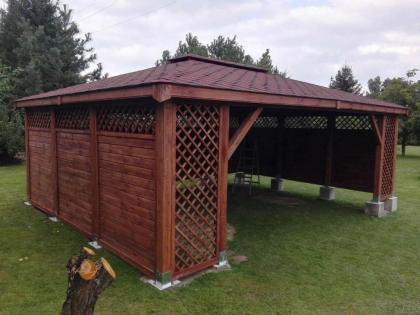 GARTENHAUS GARTENLAUBE KLEBEDACH HOLZ LEHENBERG BITUMENSCHINDELN 6x4m