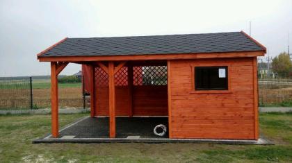 FERIENHAUS GARTENHAUS GARTENLAUBE ÜBERDACHUNG KLEBEDACH HOLZ USTKA 2IN1 5x3m