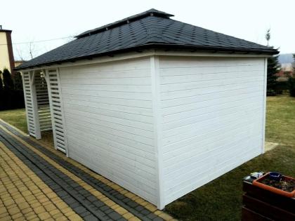 FERIENHAUS 2in1 GARTENHAUS GARTENLAUBE ÜBERDACHUNG KLEBEDACH MIT HOLZ