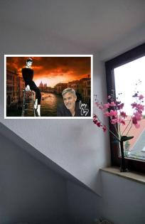GEORGE CLOONEY + AUDREY HEPBURN in Venedig Souvenir. 60x40 cm. Blickfang! Gesche