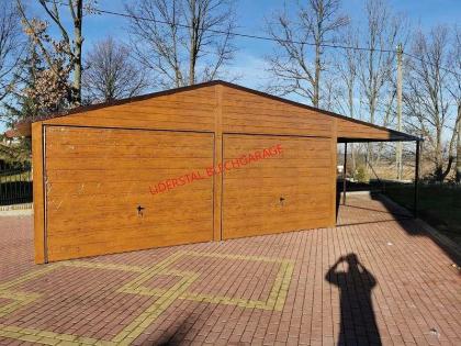 Blechgarage Garage Doppeltgarage Metallgarage, 9x5 m Holzoptik