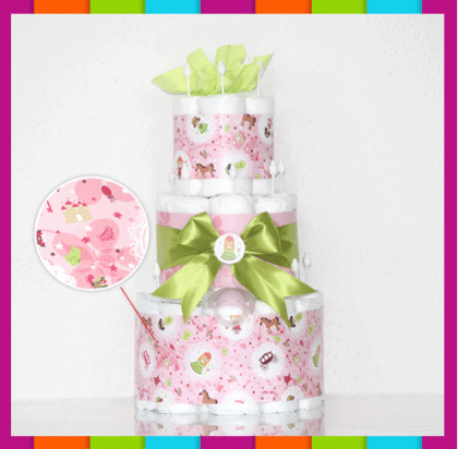 Windeltorte XXL 3-stöckig mit Motiv Muster zur Taufe Geburt Babygeschenk