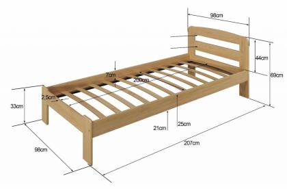 Kieferbett Massivholz Einzel Nuss Bettrahmen 90x200cm flexibles Lattenrost FSC e
