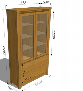 VITRINE EICHENHOLZ HOLZVITRINE MASSIVHOLZMÖBEL BLUMBESCHLÄGEN 115x40, 5x203, 4cm