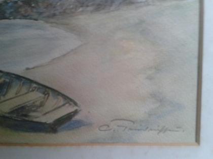 Aquarell mit Schiffen, gerahmt, Bild, original Signatur