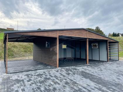 Blechgarage 6x6m Carport und Garage Doppelgarage Holzoptik Metallgarage Metallda