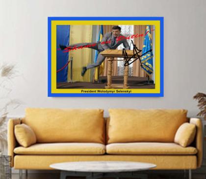 Ukraine Präsident Wolodymyr Zelenskyi. Signiertes Wandbild. Souvenir. Geschenkid