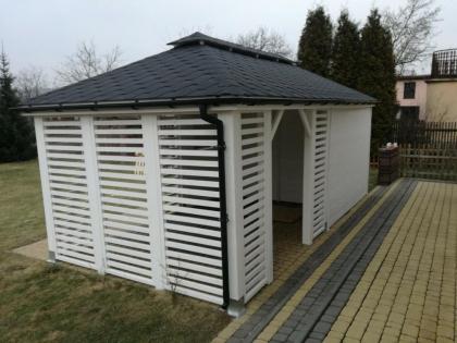 FERIENHAUS 2in1 GARTENHAUS GARTENLAUBE ÜBERDACHUNG KLEBEDACH MIT HOLZ