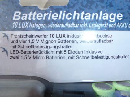 (6) Batterielichtanlage 10 LUX Halogan, wiederaufladbar inkl. Ladegerät u AKKU`s