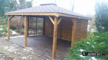 3-ECK HOLZGARTENLAUBE BERLIN AUS KIEFER/ FICHTENHOLZ KLEBEDACH HOLZHAUS 5x4m