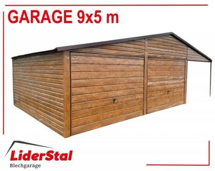 Blechgarage Garage Doppeltgarage Metallgarage, 9x5 m Holzoptik