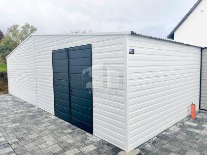  Blechgarage 8x4,5m Garage mit Satteldach Schuppen für Garten Werkzeugschuppen G