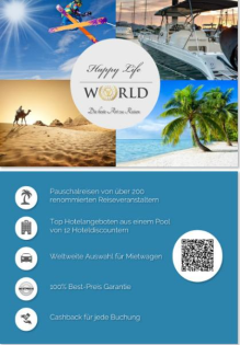 Happy Life World- Das Online Reise & Erlebnis Portal mit 40% Cashback Back Bonus