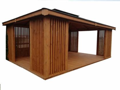 GARTENHAUS GARTENLAUBE KLEBEDACH HOLZ MIELNO BITUMENSCHINDELN 6x4m
