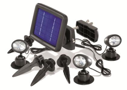 Solar Strahler TRIO, 3 Strahlern mit jeweils 3 weiß leuchtenden LEDs