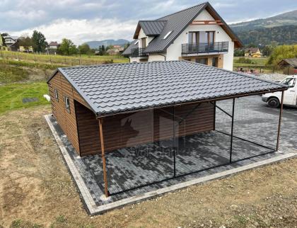 Blechgarage 6x6m Carport und Garage Doppelgarage Holzoptik Metallgarage Metallda