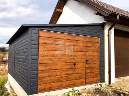 Blechgarage 3,5x6m Metallgarage Fertiggarage Gartenschuppen Holzoptik GP90