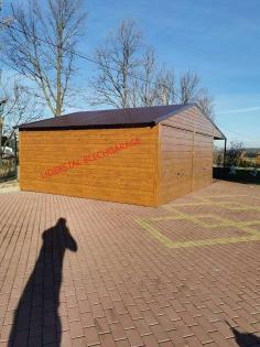 Blechgarage Garage Doppeltgarage Metallgarage, 9x5 m Holzoptik