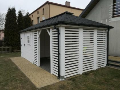 FERIENHAUS 2in1 GARTENHAUS GARTENLAUBE ÜBERDACHUNG KLEBEDACH MIT HOLZ