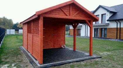 FERIENHAUS GARTENHAUS GARTENLAUBE ÜBERDACHUNG KLEBEDACH HOLZ USTKA 2IN1 5x3m