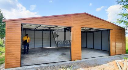Blechgarage 9x6m Metallgarage Fertiggarage Doppelgarage Holzoptik Garage mit Sat