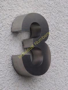 3D Hausnummer in Edelstahl 190mm Hoch und 40mm Tief - Nr. 3
