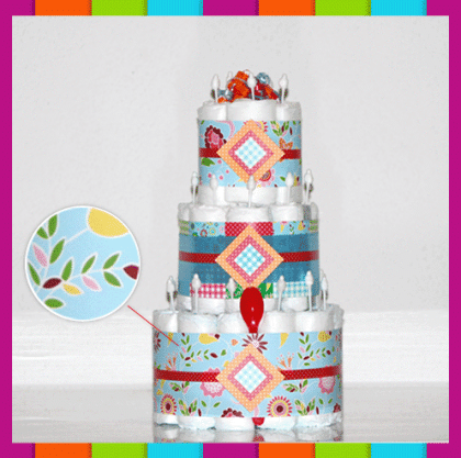 Windeltorte XXL 3-stöckig mit Motiv Muster zur Taufe Geburt Babygeschenk