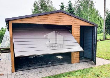  Blechgarage 4,5x6m Metallgarage Schwingtor Satteldach Holzoptik Metalldachziege