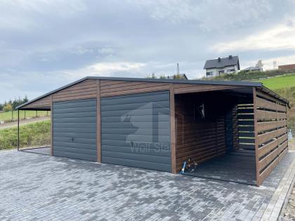 Blechgarage 6x6m Carport und Garage Doppelgarage Holzoptik Metallgarage Metallda