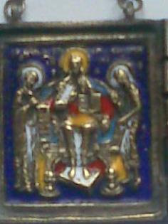 Triptych Ikone Reiseikone Bronze russisch original aus dem 20. Jahrhundert Tript
