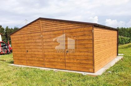 Blechgarage 6x5m Stahlgarage Doppelgarage Garage mit Schwingtor Holzoptik Garten