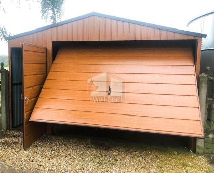 Blechgarage 4x6m Metallgarage Fertiggarage Garage mit Schwingtor Holzoptik GP95