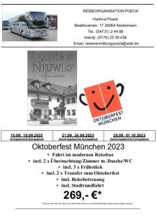 Busreise Oktoberfest München 2023; Bus ab OL, DEL, HB, H, KS...