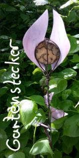 Stele/Gartenstele/Gartenstecker aus Glas und Holz im Drachenshop Mülheim_Essen_O
