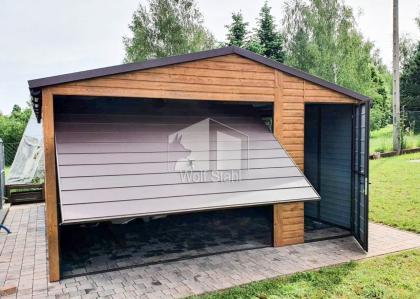  Blechgarage 4,5x6m Metallgarage Schwingtor Satteldach Holzoptik Metalldachziege