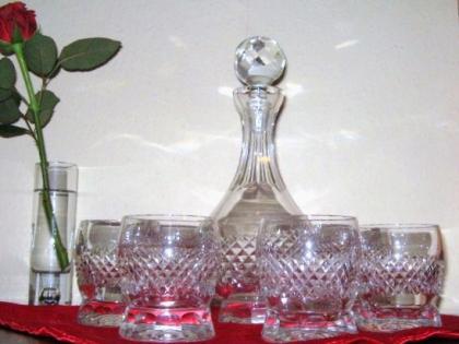 Antike Bleikristallkaraffe mit 6 Gläsern
