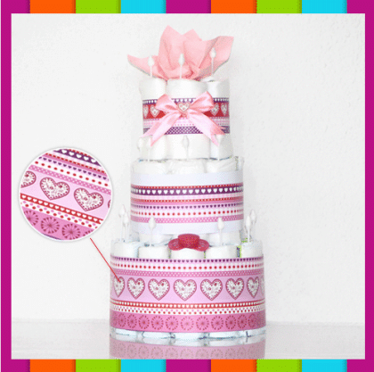 Windeltorte XXL 3-stöckig mit Motiv Muster zur Taufe Geburt Babygeschenk