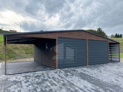 Blechgarage 6x6m Carport und Garage Doppelgarage Holzoptik Metallgarage Metallda