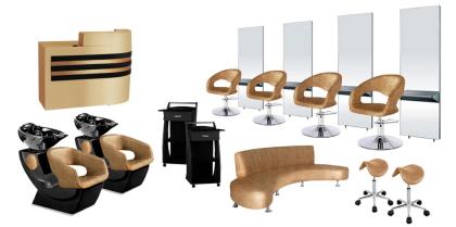 Friseurmöbel in goldenen und schwarz-roten Farben!