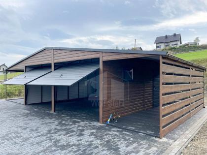 Blechgarage 6x6m Carport und Garage Doppelgarage Holzoptik Metallgarage Metallda