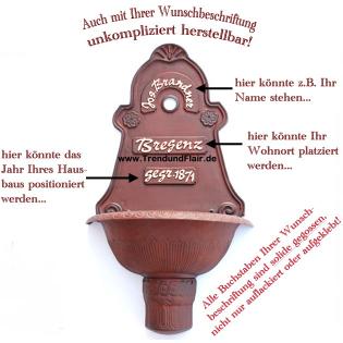 +++WANDBRUNNEN BASSENAS GARTENBRUNNEN & BRIEFKÄSTEN MIT IHRER WUNSCHBESCHRIFTUNG