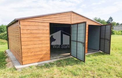 Blechgarage 6x5m Stahlgarage Doppelgarage Garage mit Schwingtor Holzoptik Garten