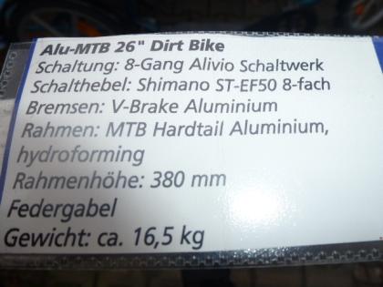 (13) 8 Gang 26 Zoll Dirt Bike Rh 380 Rahmen ALU Federgabel gefedert