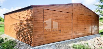 Blechgarage 9x6m Metallgarage Fertiggarage Doppelgarage Holzoptik Garage mit Sat