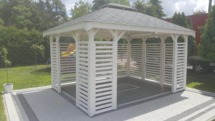 GARTEN HOLZHAUS MIT IMPRÄGNIERUNG PAVILLON BITUMENSCHINDELN CIECHANOW 3, 5x4, 5m
